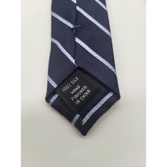 JOS A BANK Executive Collection Men's Silk Navy Blue Striped Neck Tie - Picture 5 of 7